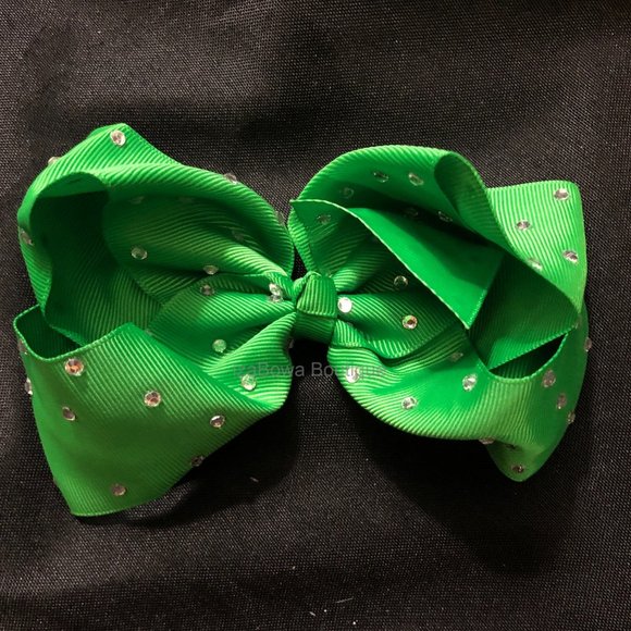 Green 6" Rhinestone Boutique Bow   HANDCRAFTED - Picture 1 of 2